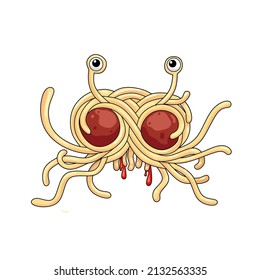 Flying spaghetti monster, Vector clip art illustration, isolated on white background, for t-shirt template or print.