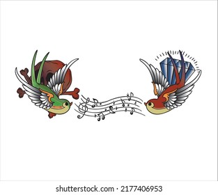 Flying sparow and music symbols design birds