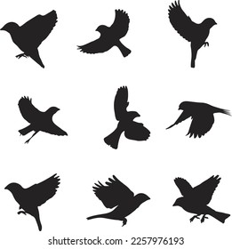 Flying Sparrow Silhouette Vector Art.