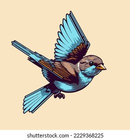 Flying Sparrow Vector Logo Illustration Bird Simple Mascot Colorful Style.