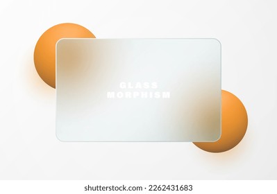 Esfera voladora, borrosa sobre un fondo claro con un marco de vidrio esmerilado blanco. Vector abstracto y delicado fondo con vidrio esmerilado al estilo del glasmorfismo para la ciencia o la belleza.