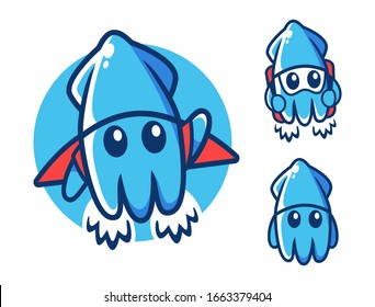 Flying Squid Logo Design Template