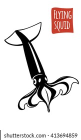 Flying Squid, vector illustration, cartoon style