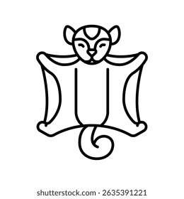 flying squirrel black line icon for digital and print projects. Asian animals. Minimal clean icons for apps and websites. Modern simple icons for UI UX and branding