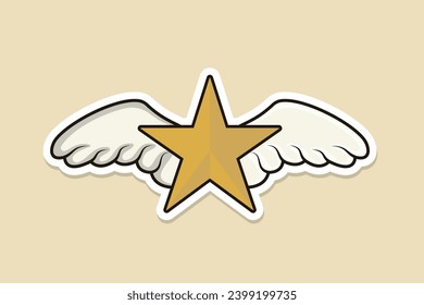 Flying Star with Bird Wings Sticker vector illustration. Star icon concept. star wing art logo design.