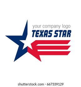 Flying star in the colors of the Texas state flag. Logo template. Vector illustration.