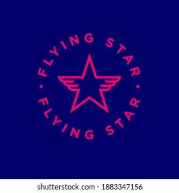 Flying Star logo. Star and wings inside circle. Logo can used for business, small aviation, aircraft, sport, payment system, instant lending, tourism.