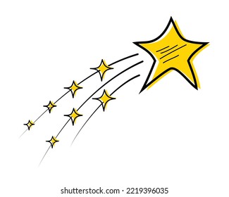 Flying star symbol on hand drawn style. Doodle icon star. isolated on white background. vector illustration