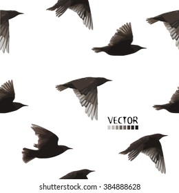 flying starling. Seamless background.  Vector