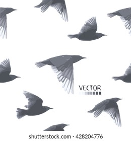 flying starling. Seamless background.  Vector