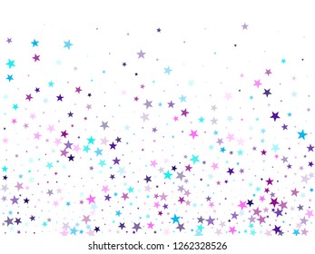 Flying stars confetti holiday vector in cyan blue violet on white. Falling sky sparkle elements. Party stars pattern graphic design. Fireworks sparkles festival symbols.