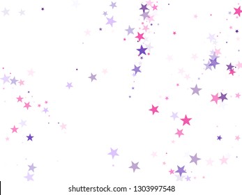 Flying stars confetti holiday vector in pink violet purple on white. Fireworks elements confetti. Party stars pattern graphic design. New year festive sparkles design.
