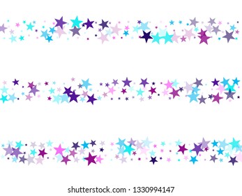 Flying stars confetti holiday vector in cyan blue violet on white. Fireworks elements confetti. Cool flying stars scatter background. Surprise party decoration.