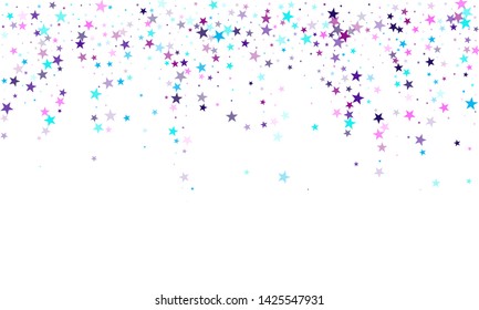 Flying stars confetti holiday vector in cyan blue violet on white. Salute celebration elements isolated. Trendy stars explosion background. Surprise party decoration.