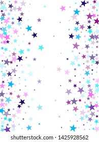 Flying stars confetti holiday vector in cyan blue violet on white. Cosmic sparkles stylish design. Cool flying stars scatter background. Magical starry bright card decoration.