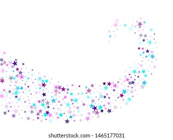 Flying stars confetti holiday vector in cyan blue violet on white. Fireworks sparkles festival symbols. Party stars pattern graphic design. Fireworks elements confetti.