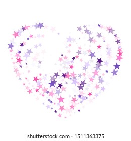 Flying stars confetti holiday vector in pink violet purple on white. Magical starry bright card decoration. Party stars pattern graphic design. Geometric starlight banner.