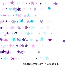 Flying stars confetti holiday vector in cyan blue violet on white. Cosmic sparkles stylish design. Cool flying stars scatter background. Twinkle starburst astral wallpaper.