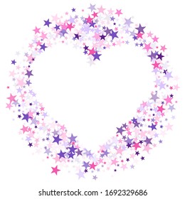 Flying stars confetti holiday vector in pink violet purple on white. New year festive sparkles design. Cute cartoon stars holiday vector. Salute celebration elements isolated.