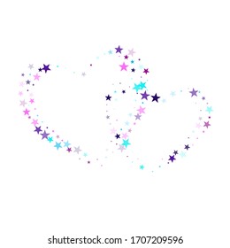 Flying stars confetti holiday vector in cyan blue violet on white. Surprise party decoration. Party stars pattern graphic design. Fireworks elements confetti.