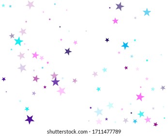 Flying stars confetti holiday vector in cyan blue violet on white. Magic sparkles decorative print. Cute cartoon stars holiday vector. Salute celebration elements isolated.