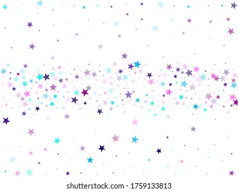 Flying stars confetti holiday vector in cyan blue violet on white. Christmas banner decoration. Trendy stars explosion background. New year festive sparkles design.