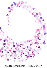 Flying stars confetti holiday vector in pink violet purple on white. New year festive sparkles design. Cool flying stars scatter background. Christmas banner decoration.