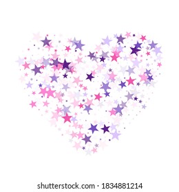 Flying stars confetti holiday vector in pink violet purple on white. Cosmic sparkles stylish design. Cool flying stars scatter background. Twinkle starburst astral wallpaper.