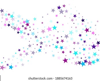 Flying stars confetti holiday vector in cyan blue violet on white. Abstract starburst modern confetti. Party stars pattern graphic design. Cosmic sparkles stylish design.