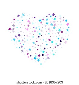 Flying stars confetti holiday vector in cyan blue violet on white. Fireworks elements confetti. Party stars pattern graphic design. Magic sparkles decorative print.