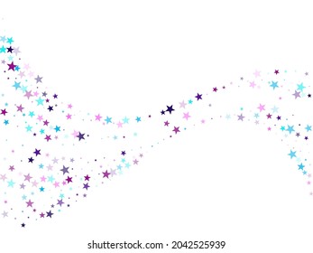 Flying stars confetti holiday vector in cyan blue violet on white. Salute celebration elements isolated. Cool flying stars scatter background. New year festive sparkles design.