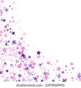 Flying stars confetti holiday vector in pink violet purple on white. New year festive sparkles design. Party stars pattern graphic design. Fireworks elements confetti.