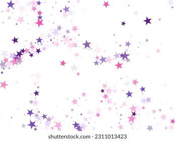 Las estrellas voladoras confeccionan vectores navideños en violeta rosa sobre blanco. La magia brilla la impresión decorativa. Estrellas voladoras frescas dispersan el fondo. Twinkle starburst fondo de pantalla astral.