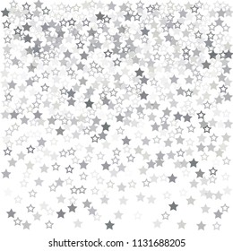 flying stars confetti vector background, silver christmas lights falling. magic shining Flying stars glitter cosmic backdrop, sparkle vector border. glow tinsel frame