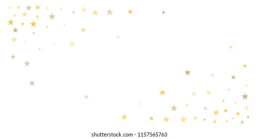 flying stars confetti vector background, gold christmas lights falling. magic shining Flying stars glitter cosmic backdrop, sparkle vector border. glow tinsel frame