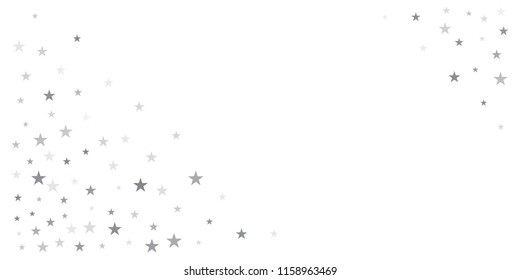 flying stars confetti vector background, silver christmas lights falling. magic shining Flying stars glitter cosmic backdrop, sparkle vector border. glow tinsel frame
