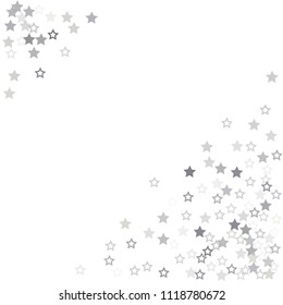 flying stars confetti vector corner background, silver christmas lights falling. magic shining Flying stars glitter cosmic backdrop, sparkle vector border. glow tinsel frame