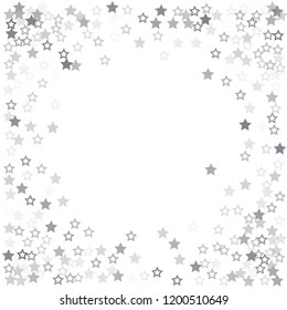 flying stars confetti vector corner background, silver christmas lights falling. magic shining Flying stars glitter cosmic backdrop, sparkle vector border. glow tinsel frame