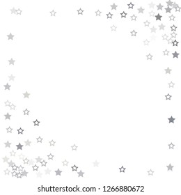 flying stars confetti vector corner background, silver christmas lights falling. magic shining Flying stars glitter cosmic backdrop, sparkle vector border. glow tinsel frame