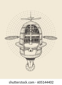 Flying steampunk machine. 