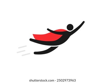 Flying stick figure hero icon. Clipart image isolated on white background