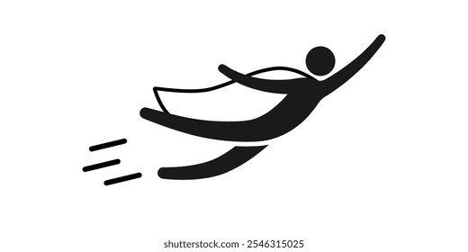 Flying stick figure hero silhouette icon. Clipart image isolated on white background