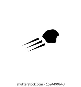 Flying Stone Rock, Asteroid, Meteorite. Flat Vector Icon illustration. Simple black symbol on white background. Strike Signboard, Banner, Board sign design template for web and mobile UI element