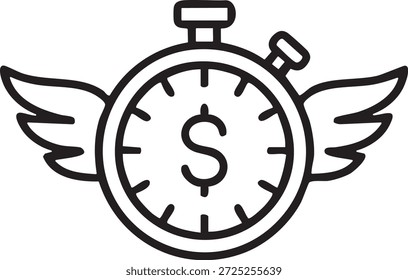 Cronómetro volador con signo de dólar. Icono de concepto de préstamo rápido y pago de entrega urgente.