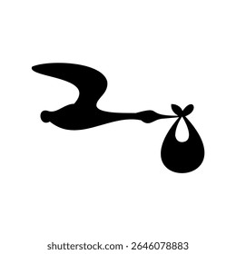 Flying Stork Carrying Baby Bundle Silhouette Icon