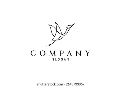 flying stork or heron logo with linear design style concept