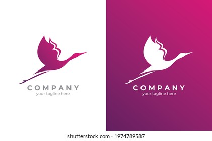 Flying Stork logo concept. simple flat illustration. Symbolizes of speed, modern, elegant, luxurious. Vector illustration of EPS 10.