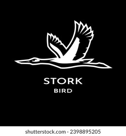 Flying stork logo on a dark background.