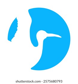 Flying stork logo. simple cartoon-style logo of a flying stork, featuring a white crane with white wings in flight on a blue background.