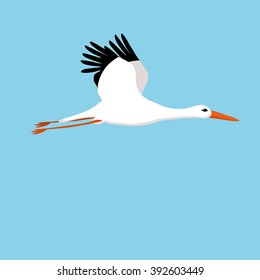 cigüeña voladora en una ilustración vectorial de fondo azul